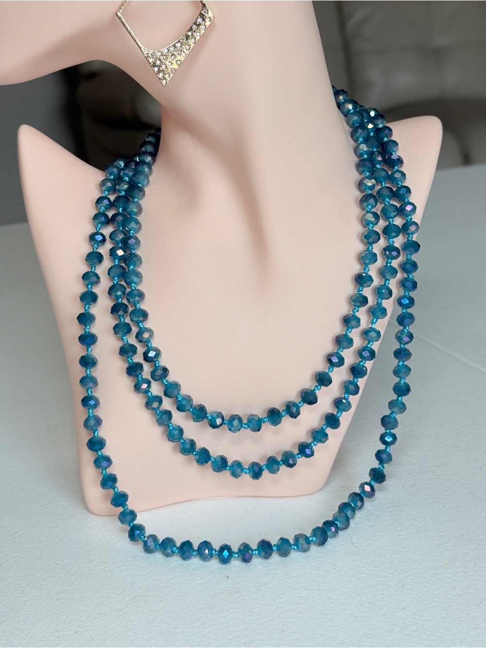 Teal Crystal Faceted Bead Multi-Strand Necklace - Women Jewelry